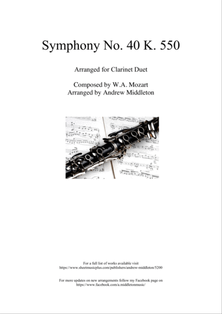 Symphony No. 40 arranged for Clarinet Duet Clarinet Duet scores gallery preview page 1