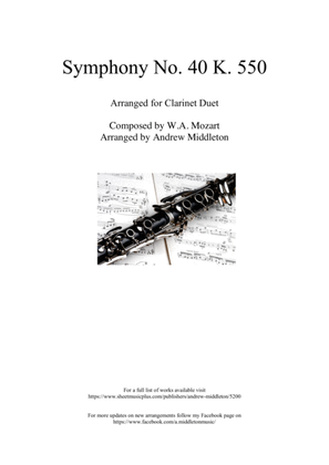 Book cover for Symphony No. 40 arranged for Clarinet Duet