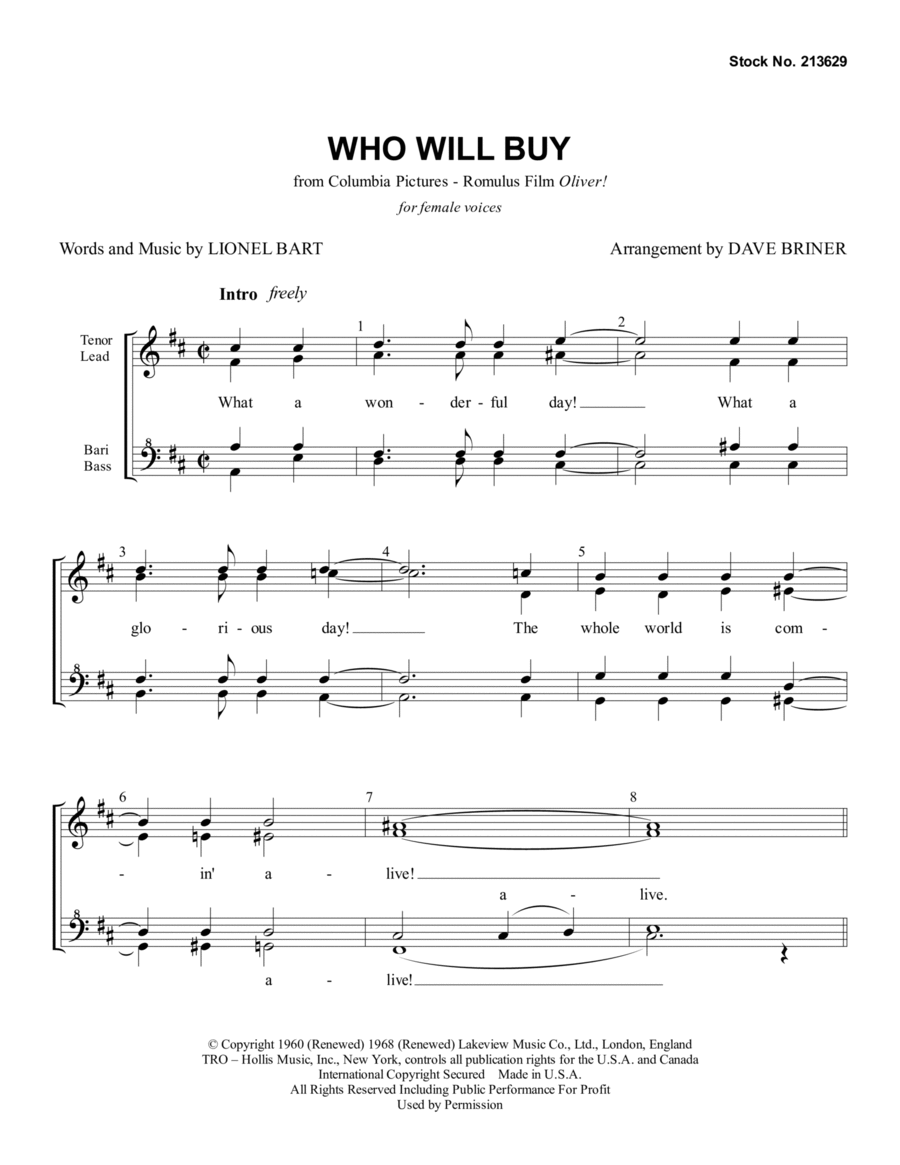 Who Will Buy (from Oliver!) (arr. Dave Briner)