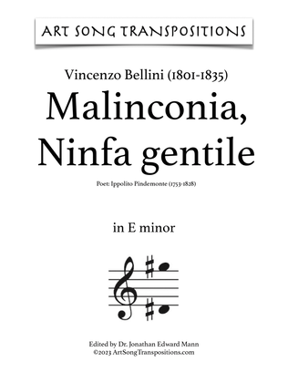 Book cover for BELLINI: Malinconia, Ninfa gentile (transposed to E minor)