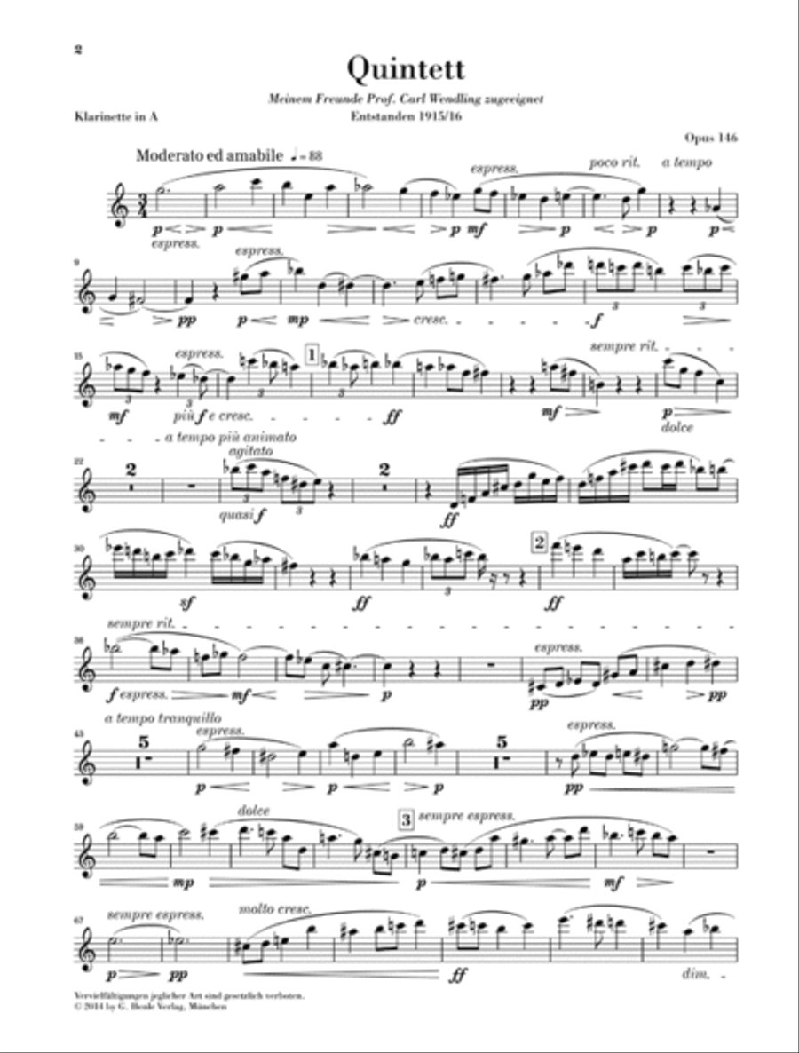 Clarinet Quintet in A Major Op. 146 Clarinet scores gallery preview page 2