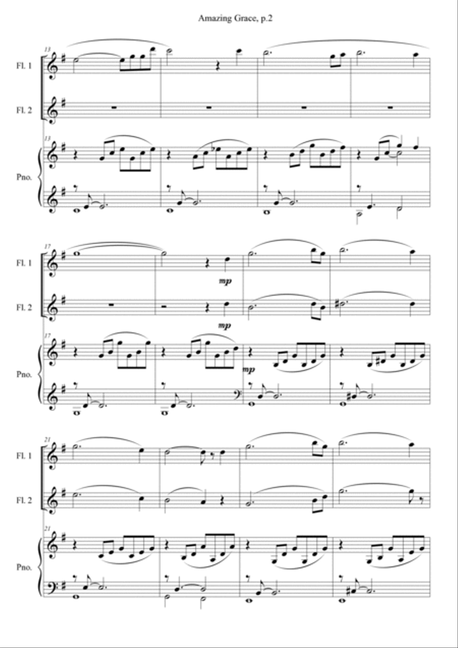 Amazing Grace for 2 flutes & Pno image number null