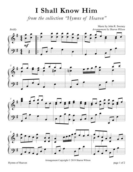 I Shall Know Him (LARGE PRINT Piano Solo) image number null