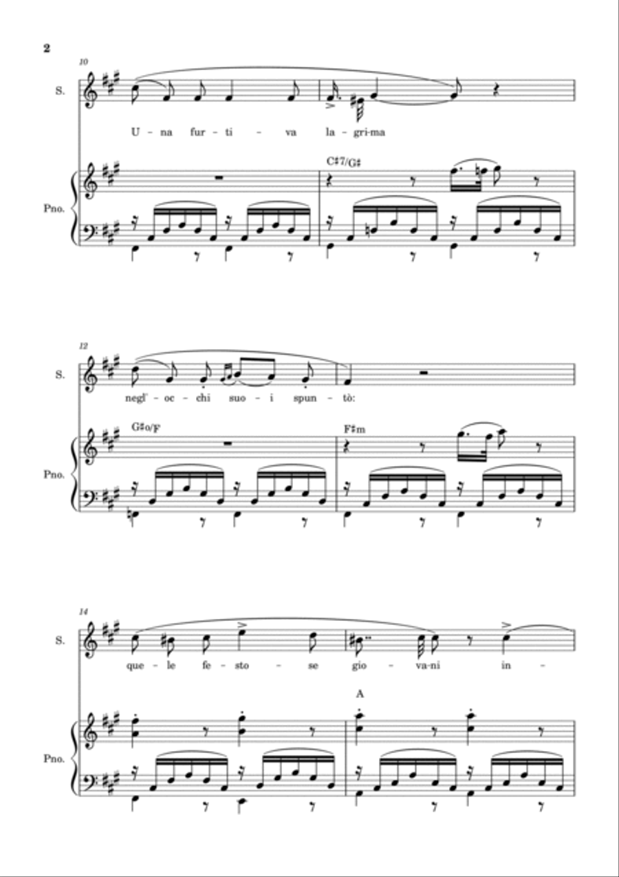Una Furtiva Lagrima (Soprano in F#m) Piano, Vocal, Guitar scores gallery preview page 2