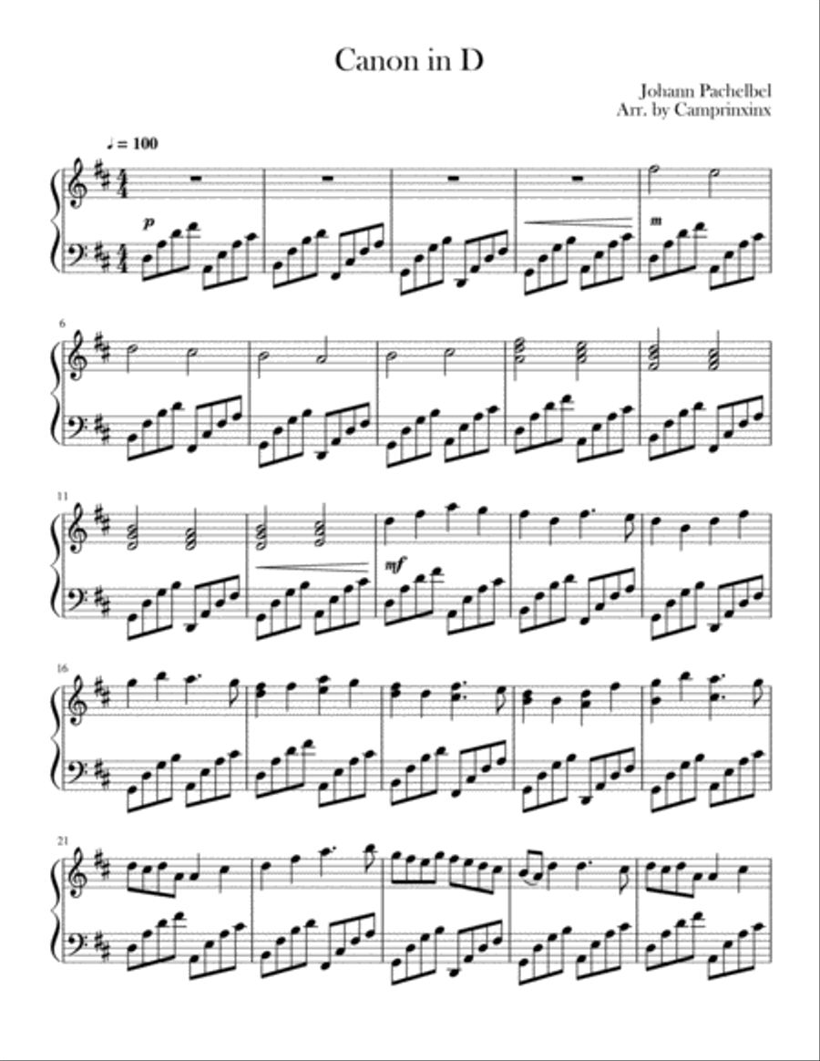 Canon In D Piano Piano Solo scores gallery preview page 1