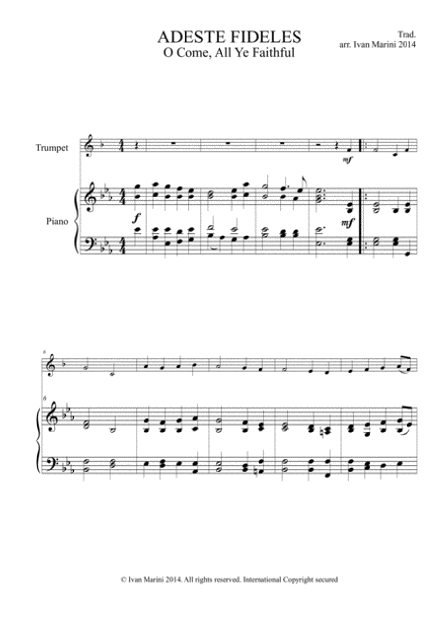 ADESTE FIDELES - O COME, ALL YE FAITHFUL - for Trumpet and Piano Trumpet Solo scores gallery preview page 1