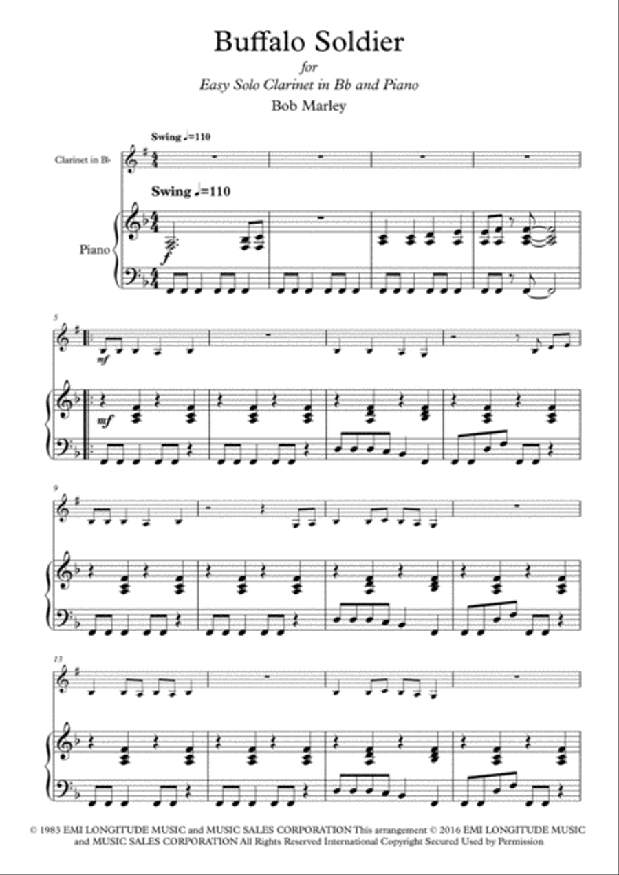 Buffalo Soldier Clarinet Solo scores gallery preview page 2