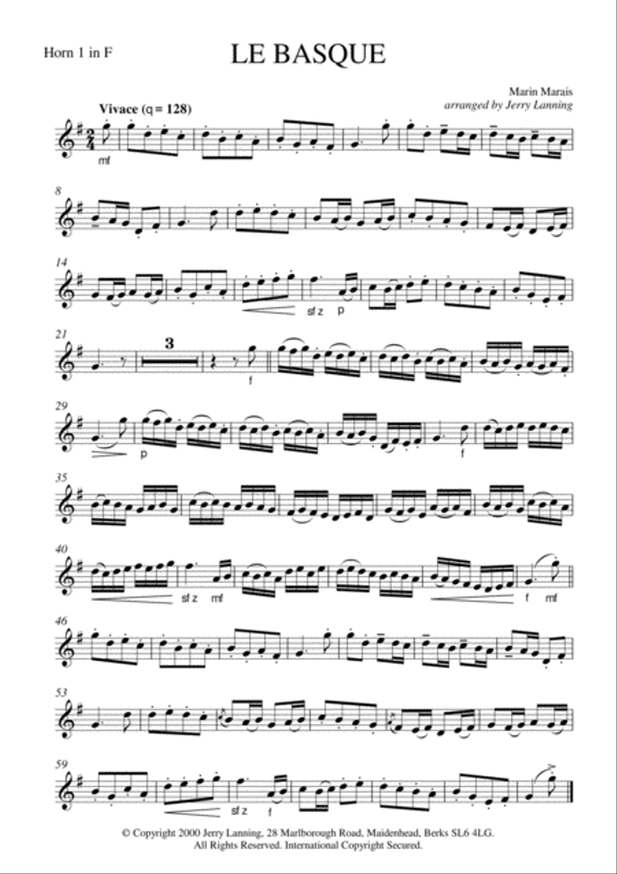 Le Basque for Horn Quartet (Dennis Brain's famous encore) French Horn Quartet scores gallery preview page 5