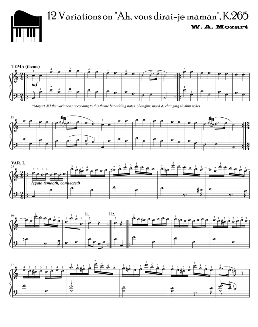 Twinkle twinkle little star hot sale mozart piano sheet