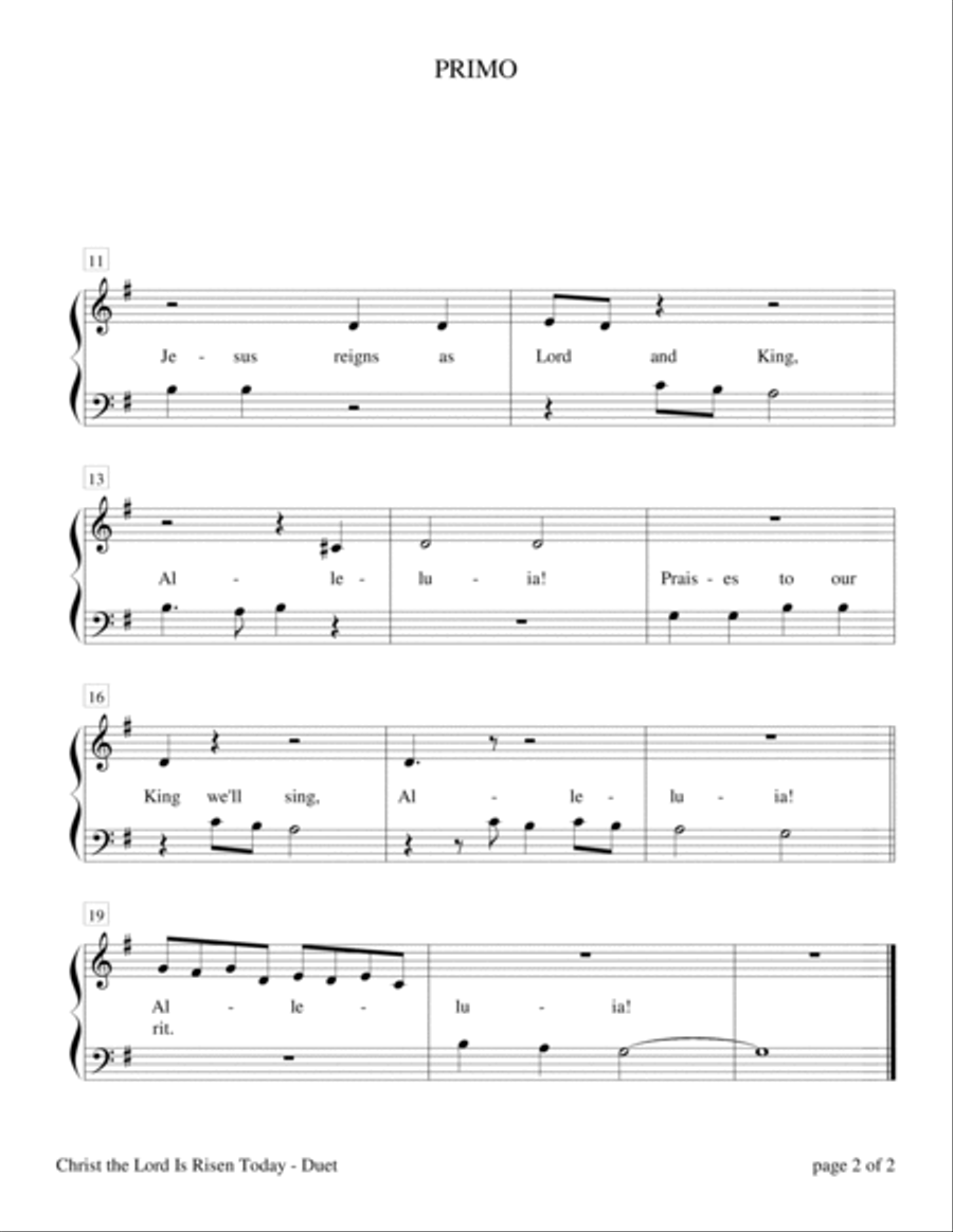 Christ the Lord Is Risen Today (Easy Piano Duet - 1 Piano, 4 Hands) Easy Piano scores gallery preview page 3