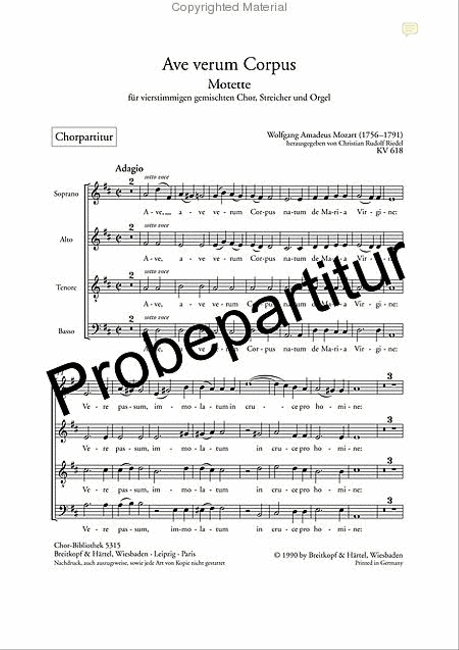 “Ave verum Corpus” KV 618 4-Part scores gallery preview page 2