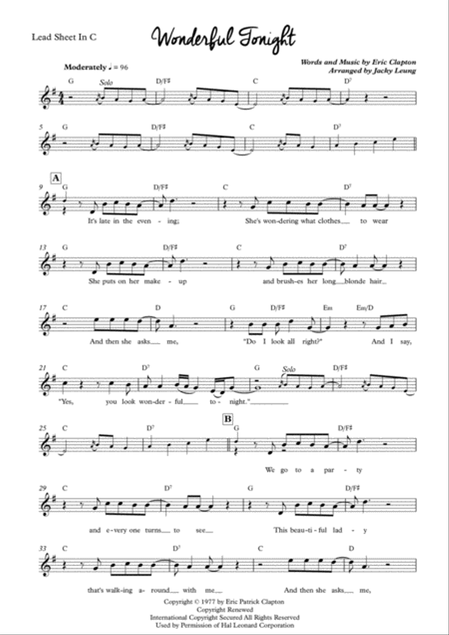Wonderful Tonight Piano, Vocal, Guitar scores gallery preview page 2