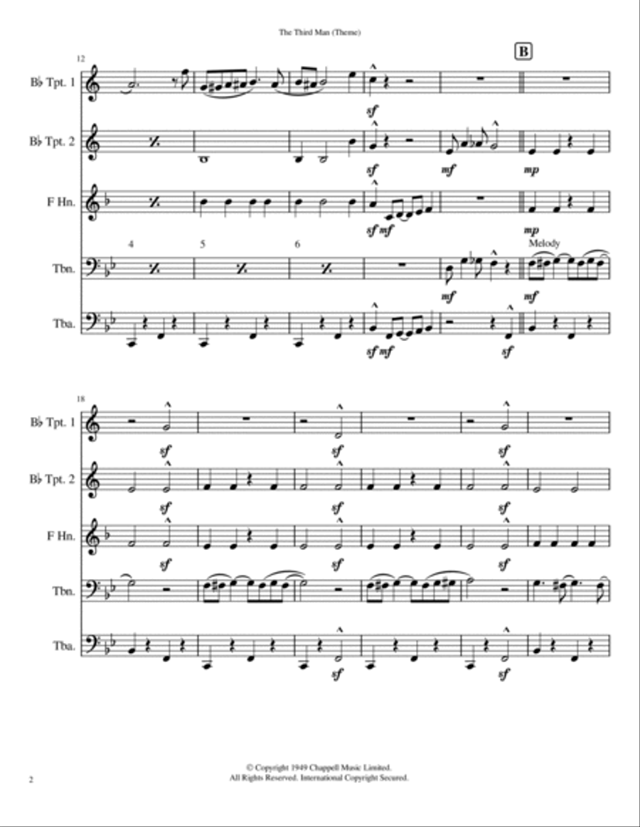 The Third Man (The Harry Lime Theme) Brass Quintet scores gallery preview page 2