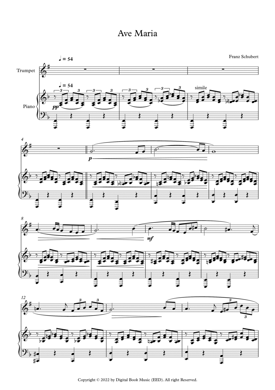 Ave Maria - Franz Schubert (Trumpet + Piano) Ave Maria - Franz Schubert (Trumpet + Piano) B-Flat Trumpet scores gallery preview page 1
