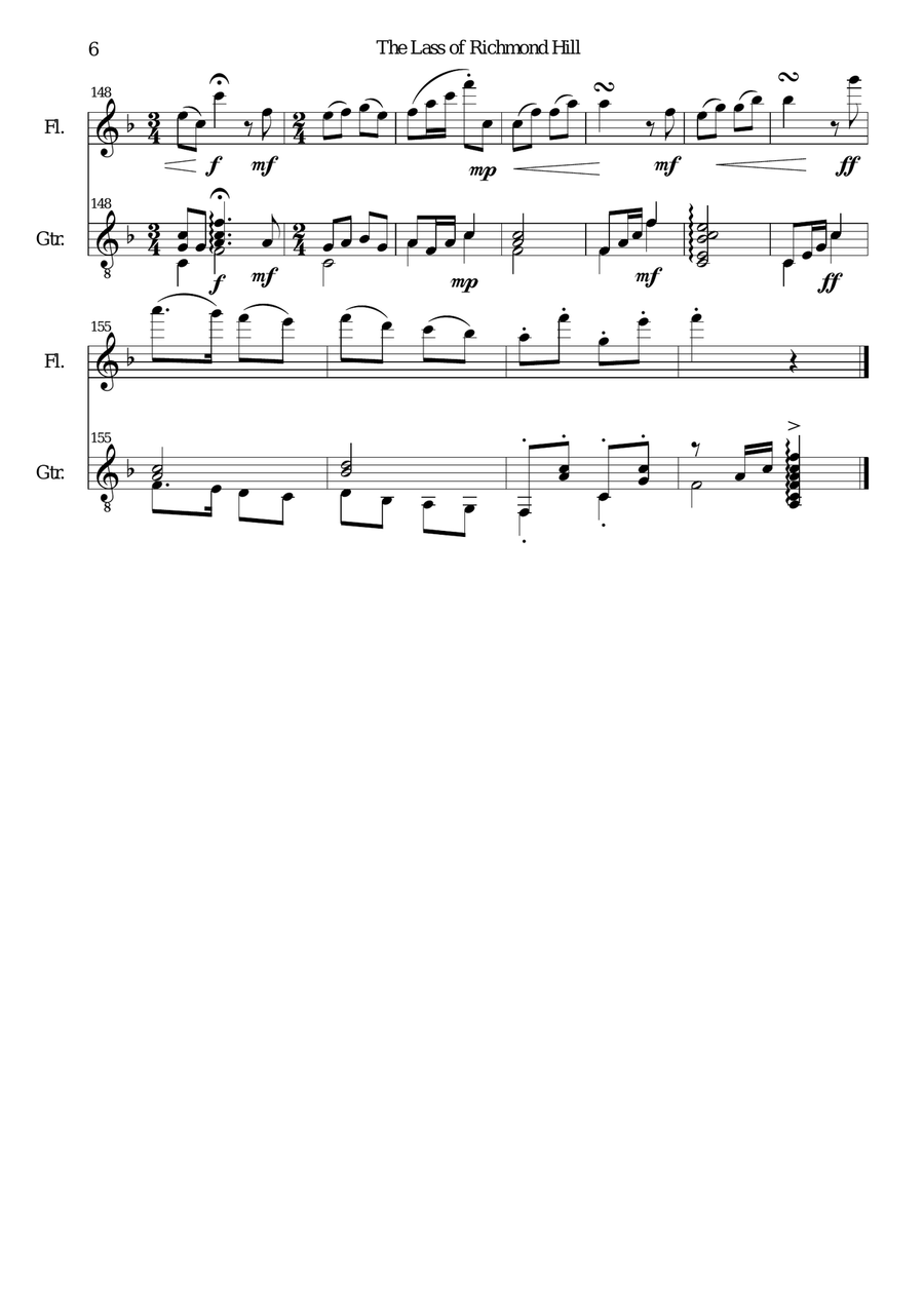 Lass of Richmond Hill for (advanced) flute and guitar Flute scores gallery preview page 6