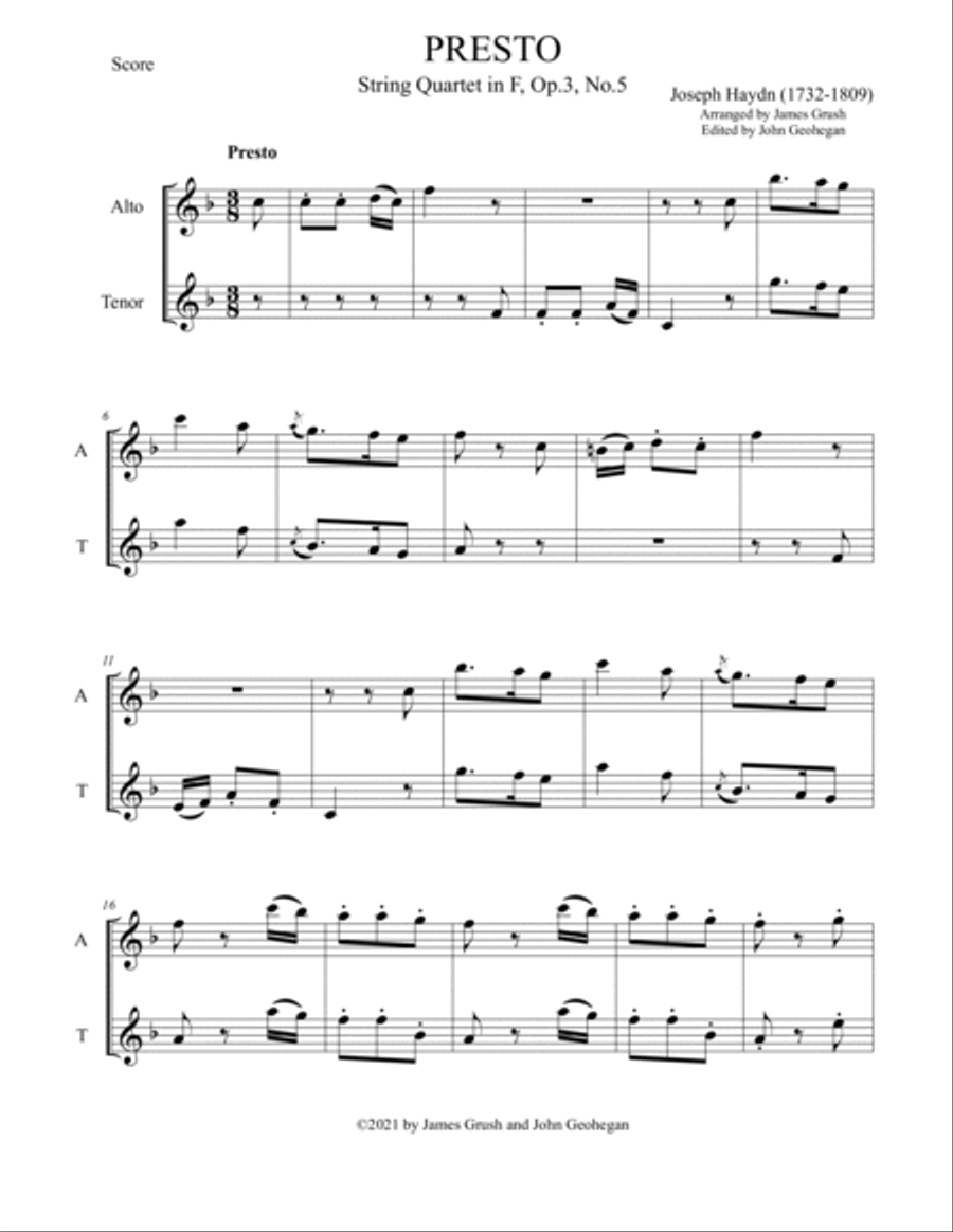 Haydn Quartet Arranged for Recorder Duet Recorder scores gallery preview page 3