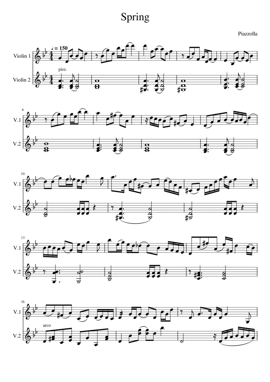 Spring (arr. for 2 violins) String Duet scores gallery preview page 1