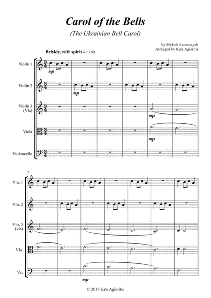 Carol of the Bells (Ukrainian Bell Carol) - for String Quartet image number null