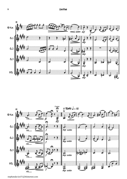 'Cavatina' by Nicanor Santa Ana Abdelardo for Solo Violin & Clarinet Quintet. image number null
