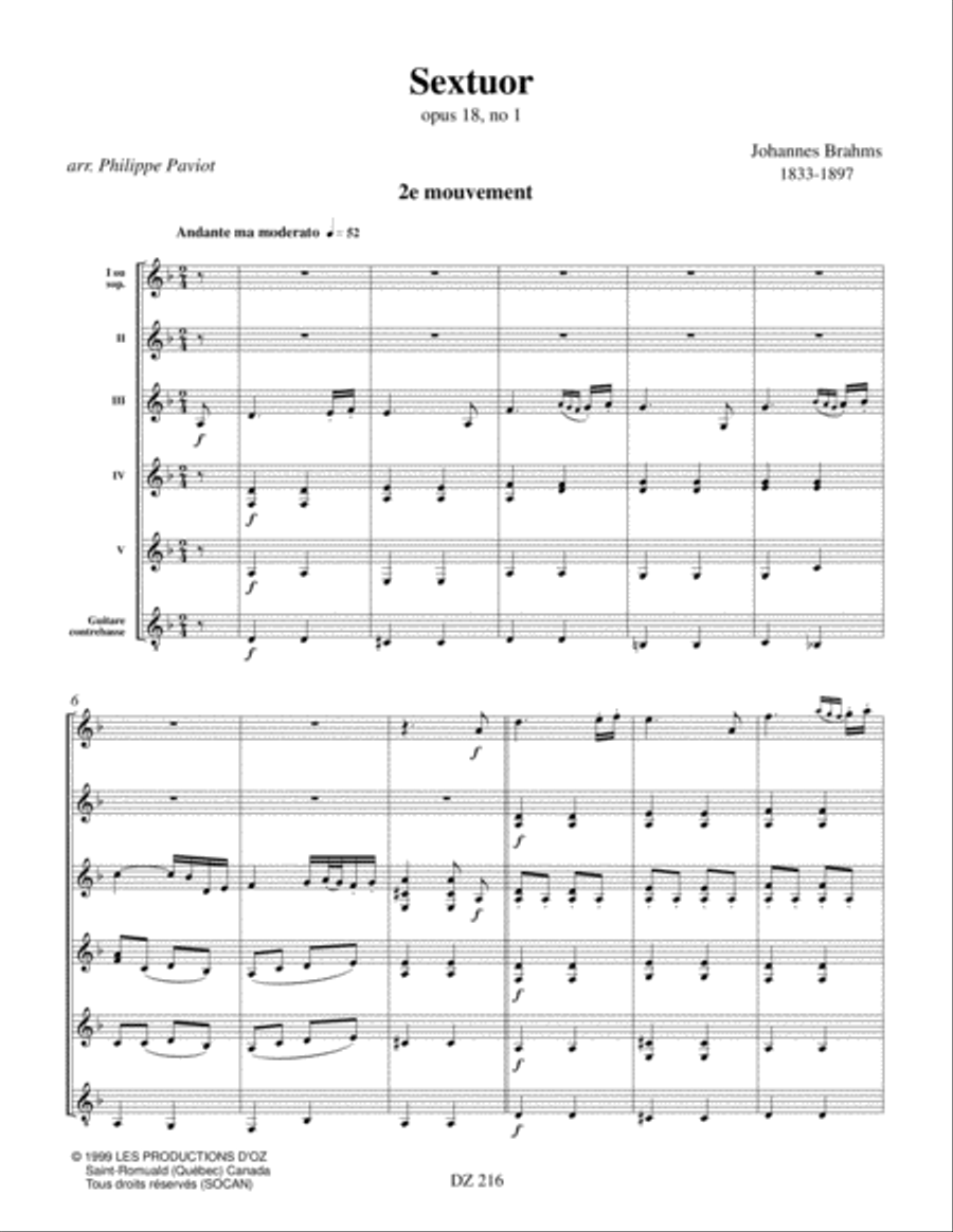 Sextuor, opus 18, no 1 (2e mouv.) Guitar Ensemble scores gallery preview page 3