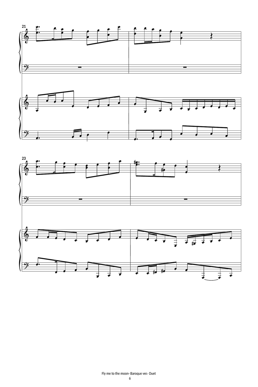 Fly Me To The Moon- Duet (Baroque version) Easy Piano scores gallery preview page 6