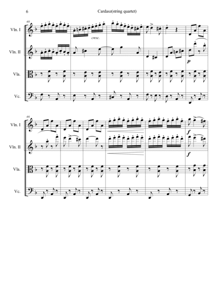 Vittorio Monti - Czardas arr. for string quartet (score and parts)