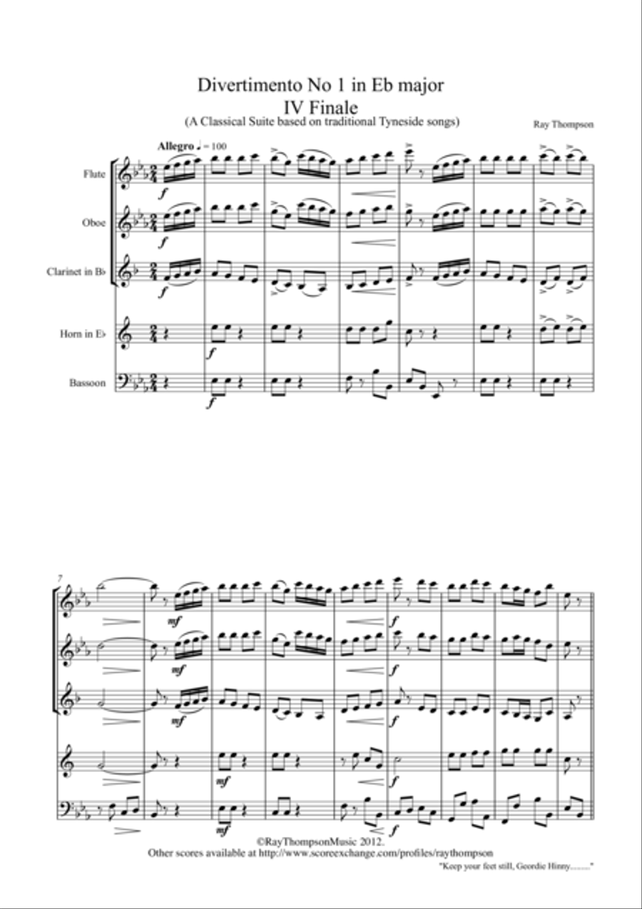 Divertimento No.1 in Eb major Mvt IV Finale (Rondo) - wind quintet Woodwind Quintet scores gallery preview page 1