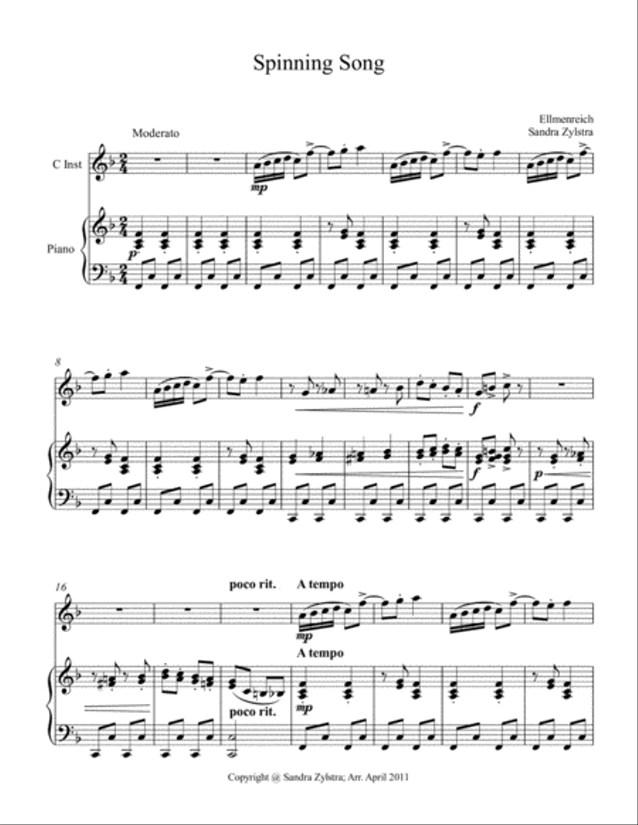 Spinning Song (treble C instrument solo) Small Ensemble scores gallery preview page 2
