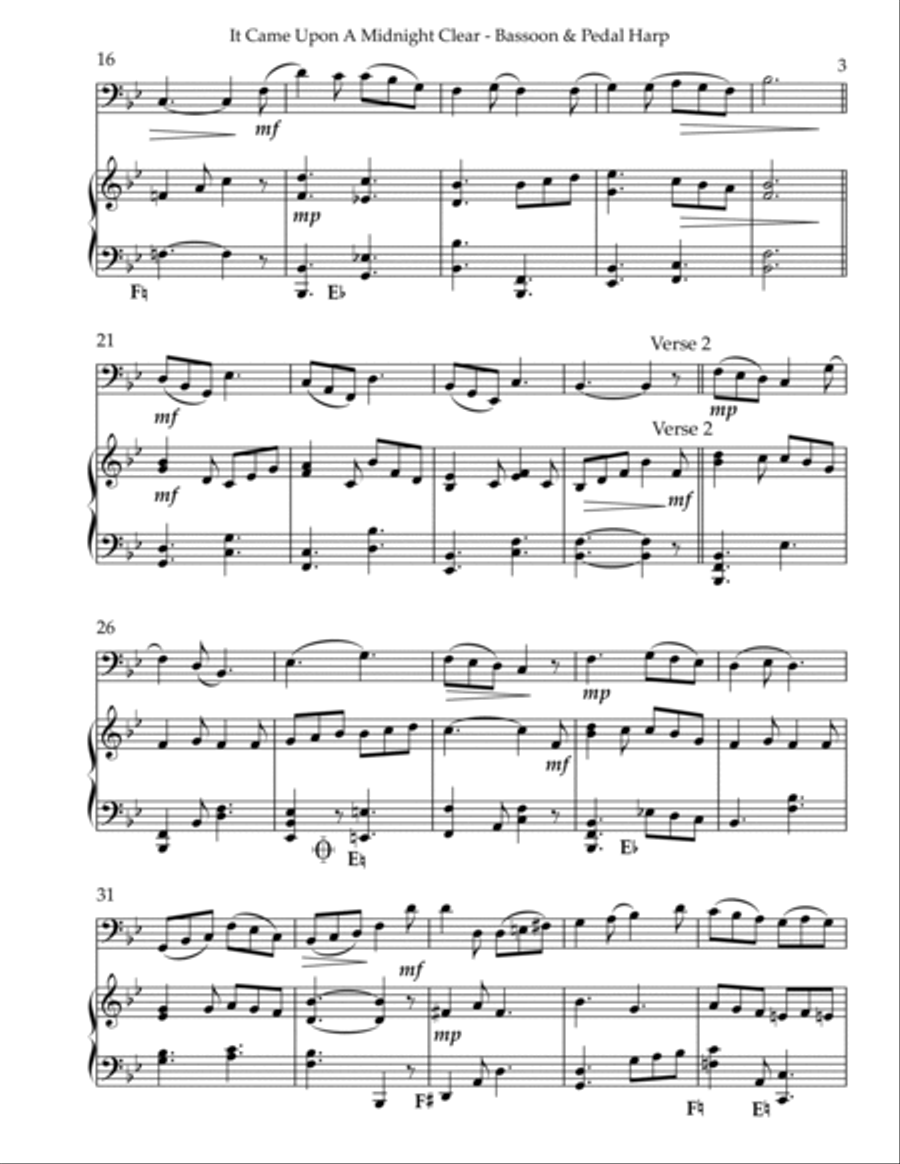 It Came Upon A Midnight Clear, Duet for Bassoon & Pedal Harp Bassoon scores gallery preview page 3
