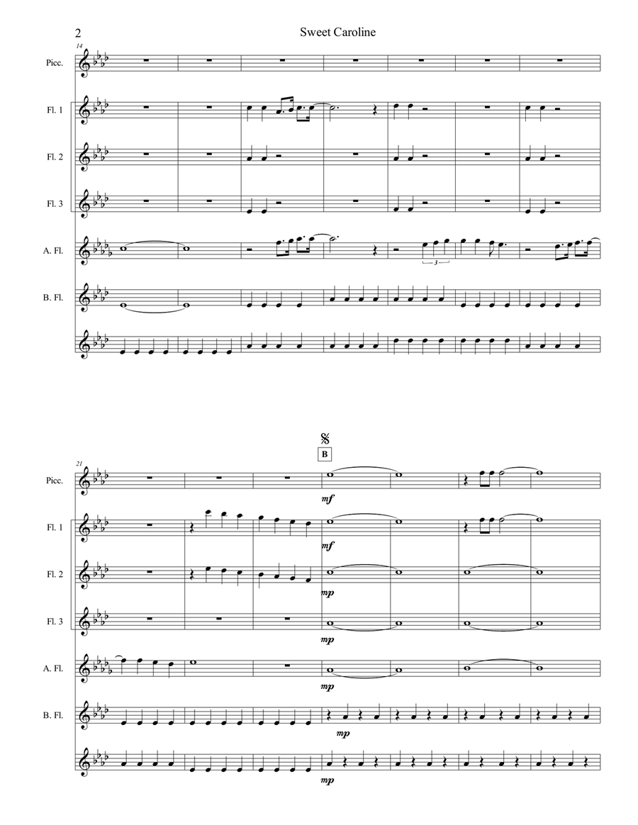 Sweet Caroline Flute Choir scores gallery preview page 3