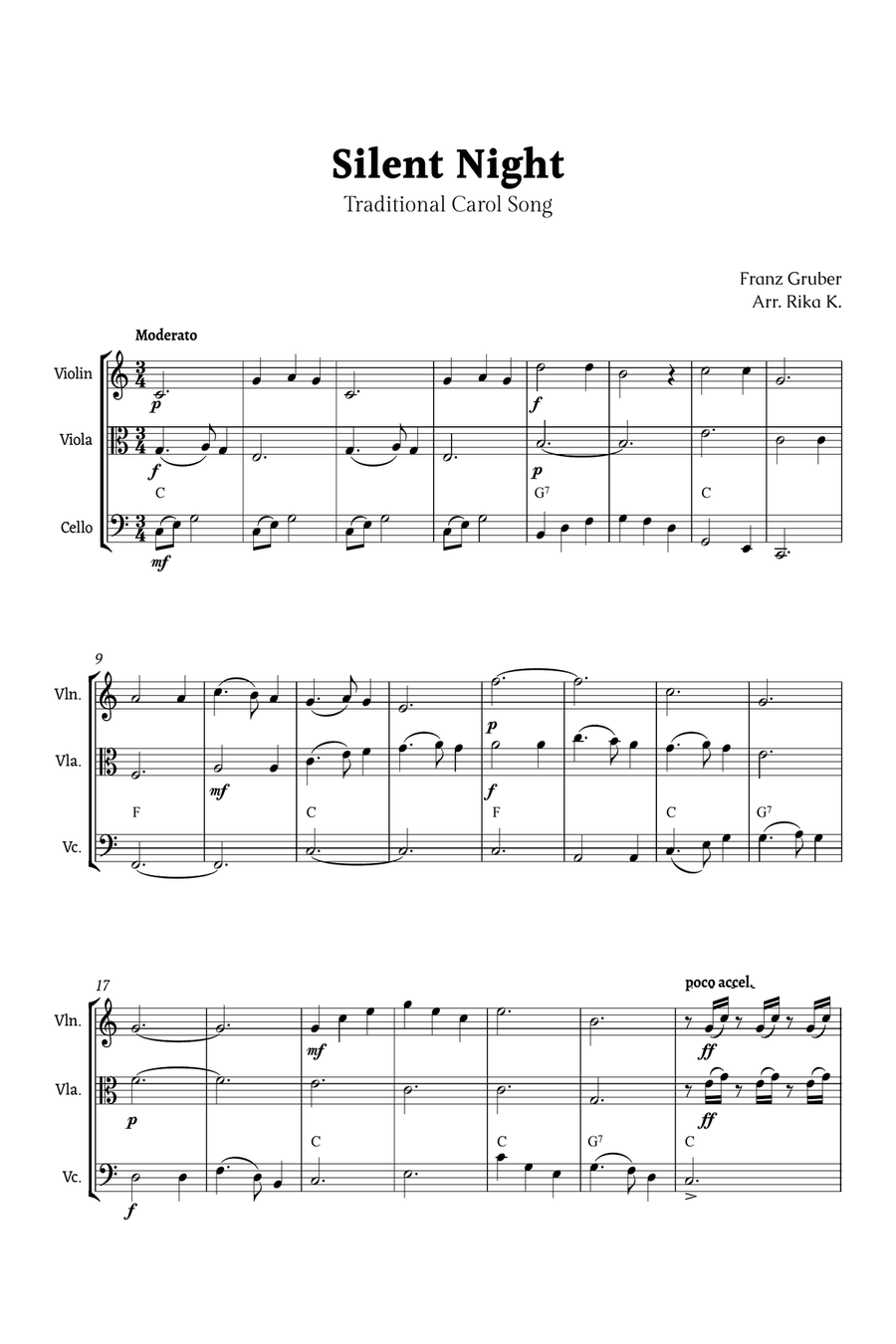 Silent Night for String Trio String Trio scores gallery preview page 1