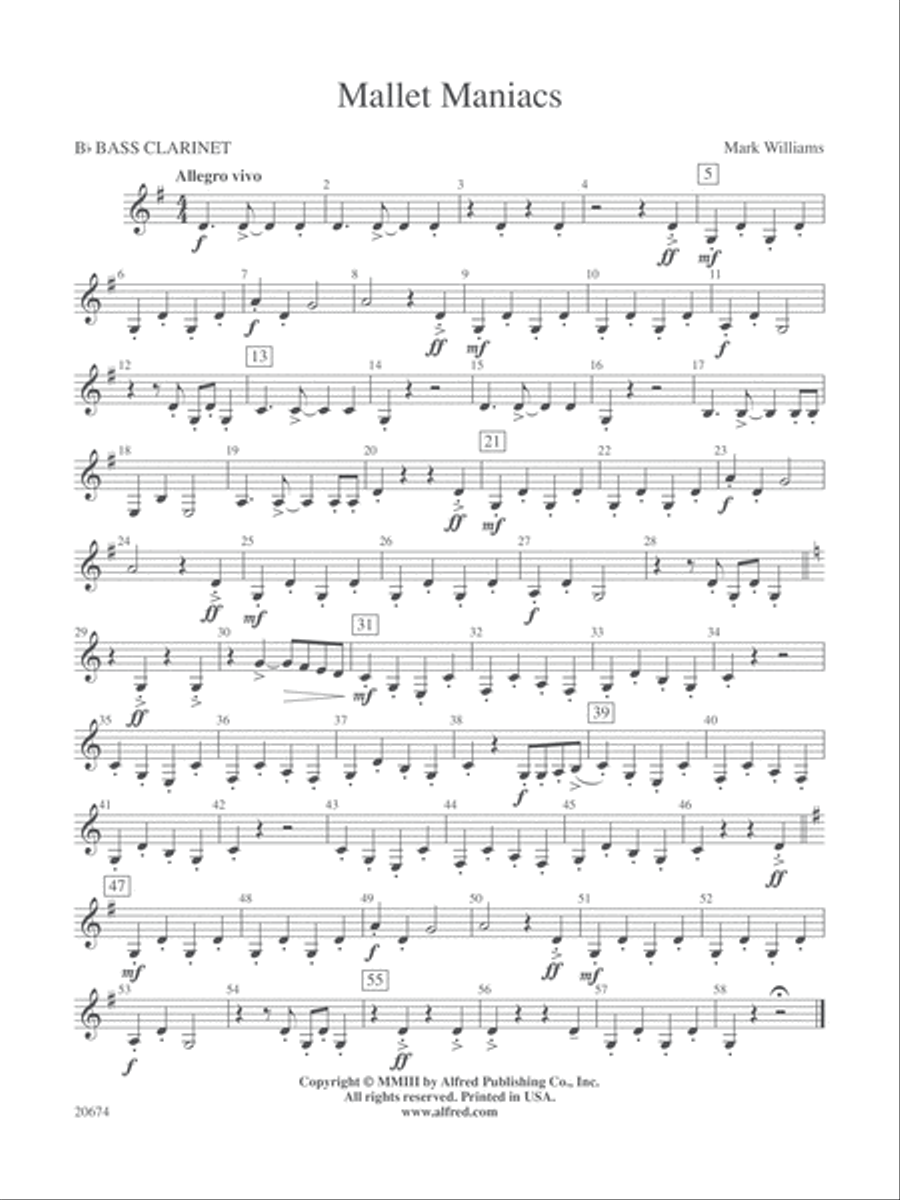 Mallet Maniacs: B-flat Bass Clarinet Concert Band scores gallery preview page 1