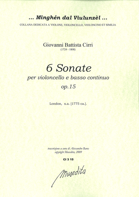 6 Cello Sonatas op. 15 (London, senza anno)
