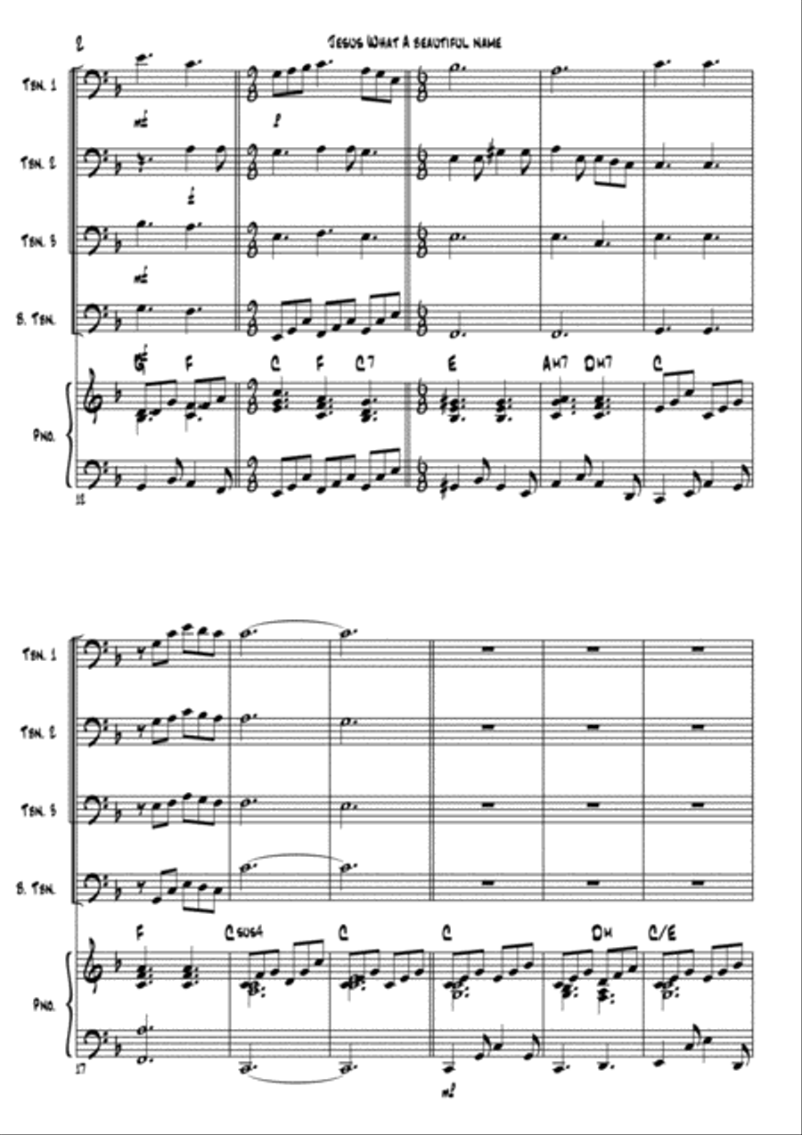 Trombone Praise (Jesus what a beautiful name) Brass Ensemble scores gallery preview page 2