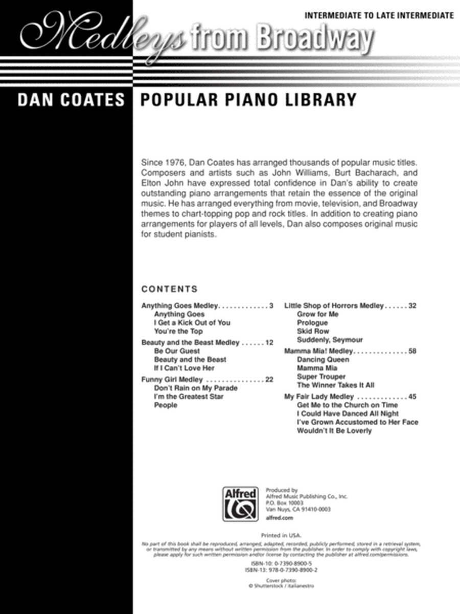 Dan Coates Popular Piano Library -- Medleys from Broadway
