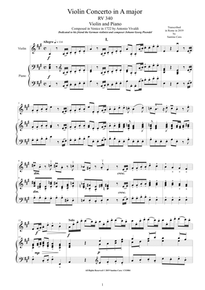 Vivaldi - Violin Concerto in A major RV 340 for Violin and Piano