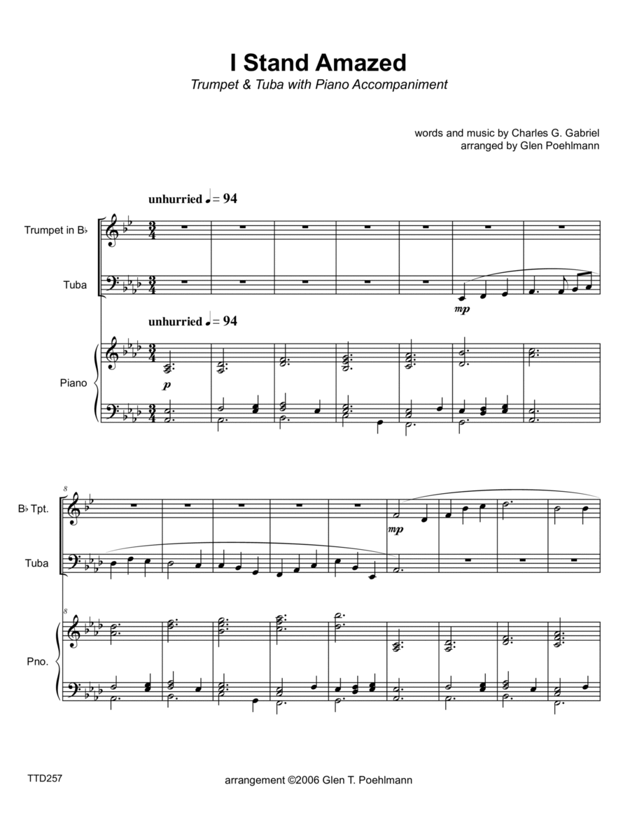 I STAND AMAZED - TRUMPET & TUBA with Piano Accompaniment Brass Ensemble scores gallery preview page 1