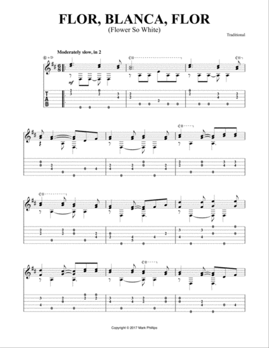 Flor, blanca, flor (Flower So White) Acoustic Guitar scores gallery preview page 1