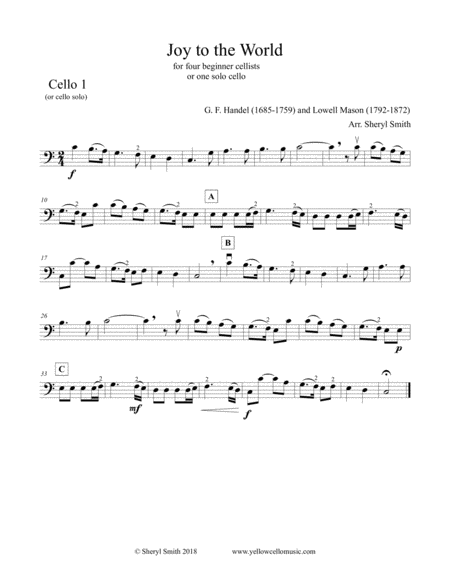 Beginner cello quartet Christmas music: Joy to the World, Adeste Fideles, Carol of the Bells, We Thr