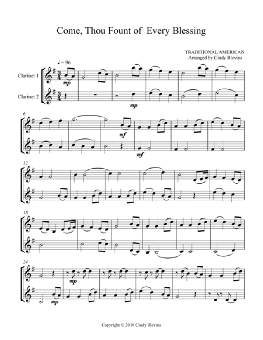 Come, Thou Fount of Every Blessing, Clarinet Duet Clarinet Duet scores gallery preview page 2