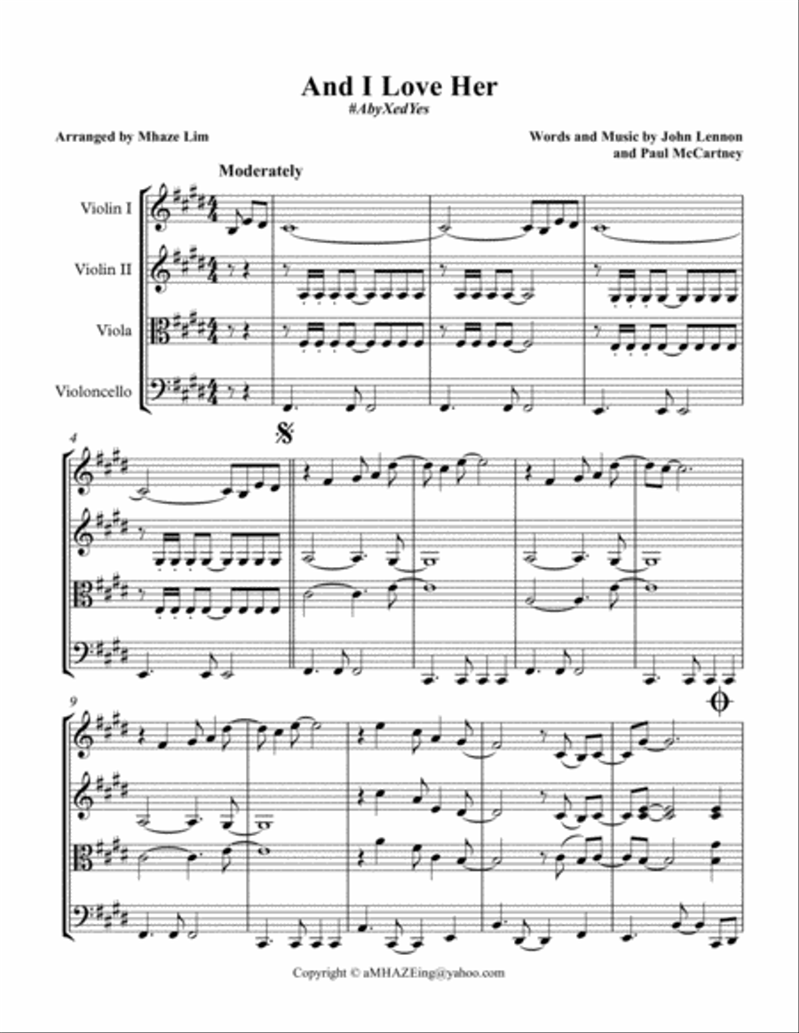 And I Love Her And I Love Her String Quartet scores gallery preview page 1