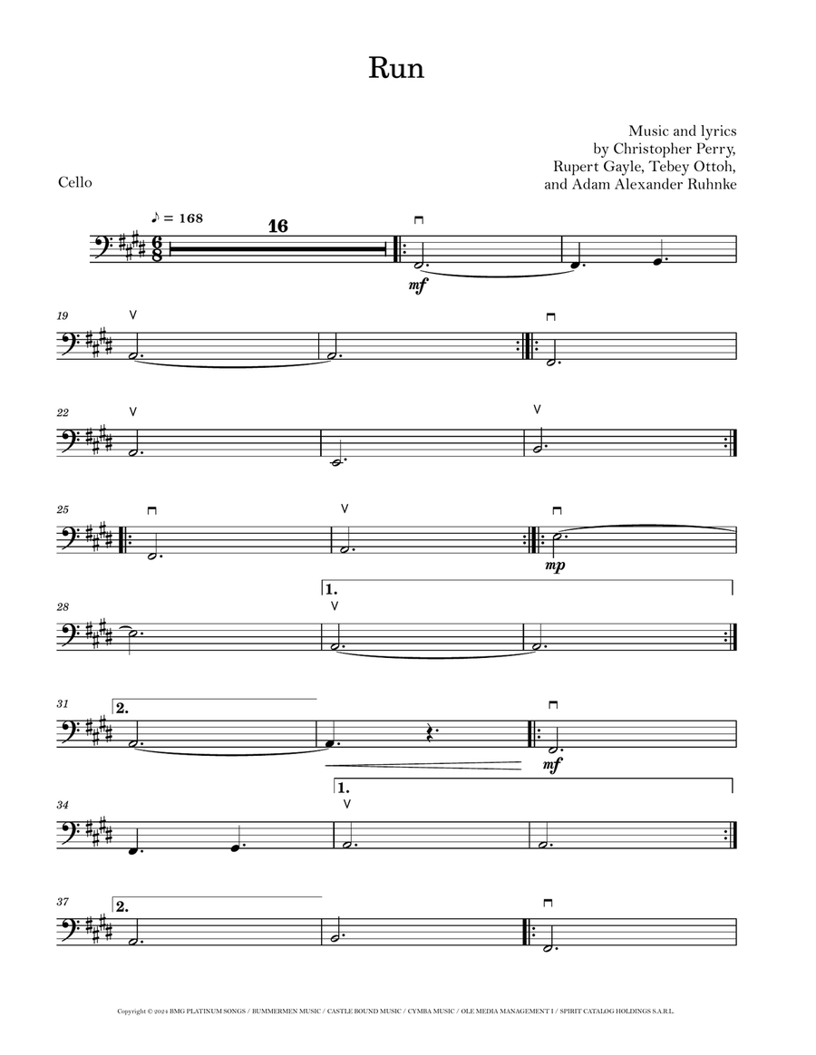 Run Run Cello Solo scores gallery preview page 1
