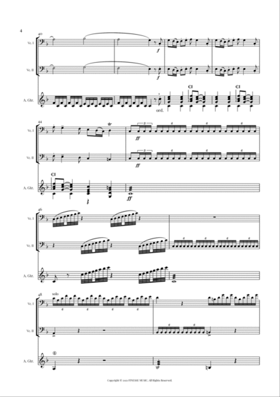 TRIO - Four Seasons Spring (Allegro) for 2 CELLOS and ACOUSTIC GUITAR - F Major Small Ensemble scores gallery preview page 6