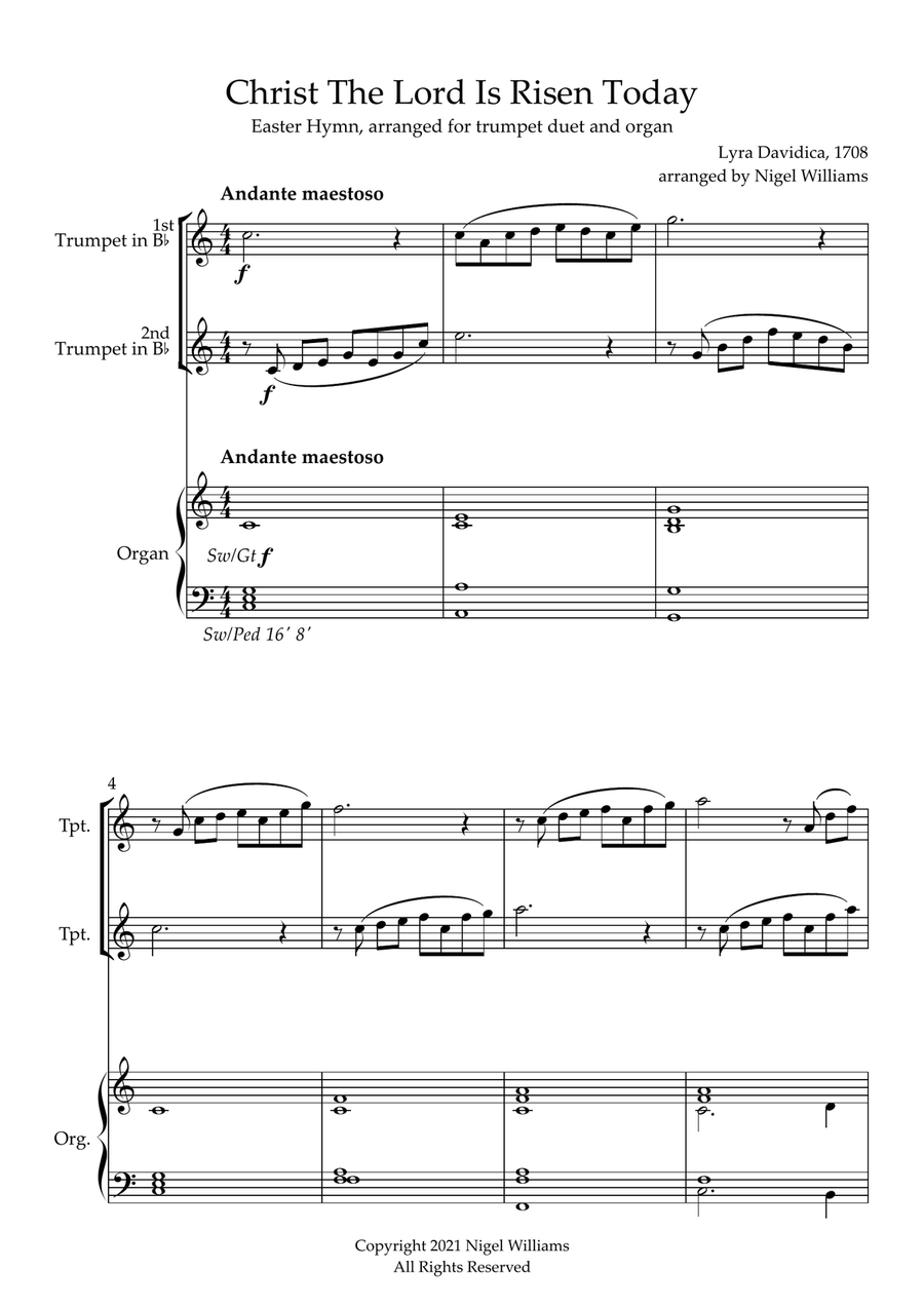 Christ The Lord Is Risen Today (Lyra Davidica), for Trumpet Duet and Organ Trumpet Duet scores gallery preview page 1