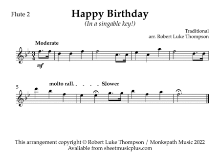 Happy Birthday (in a singable key!) for Flute Quartet image number null