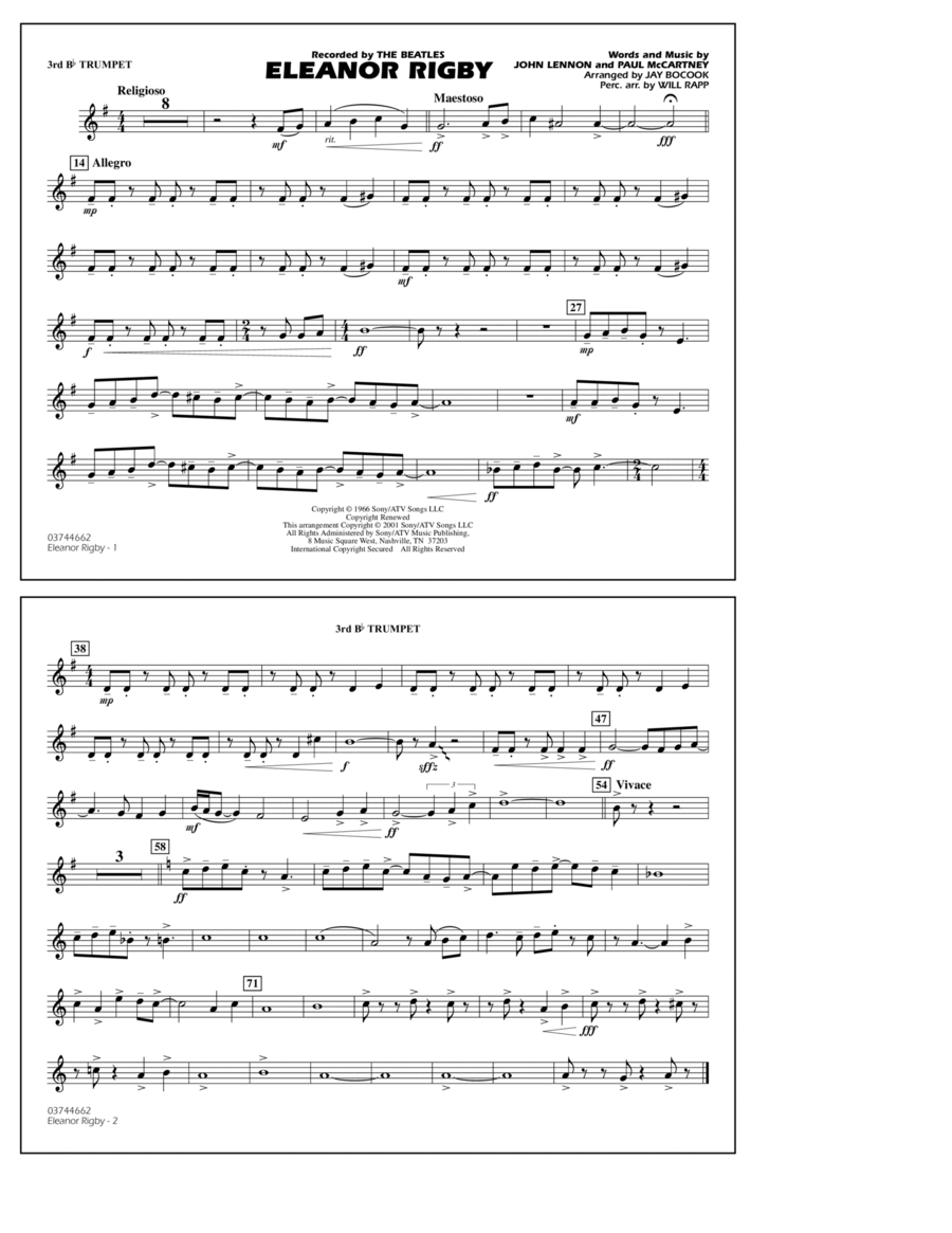 Eleanor Rigby (arr. Jay Bocook) - 3rd Bb Trumpet Marching Band scores gallery preview page 1