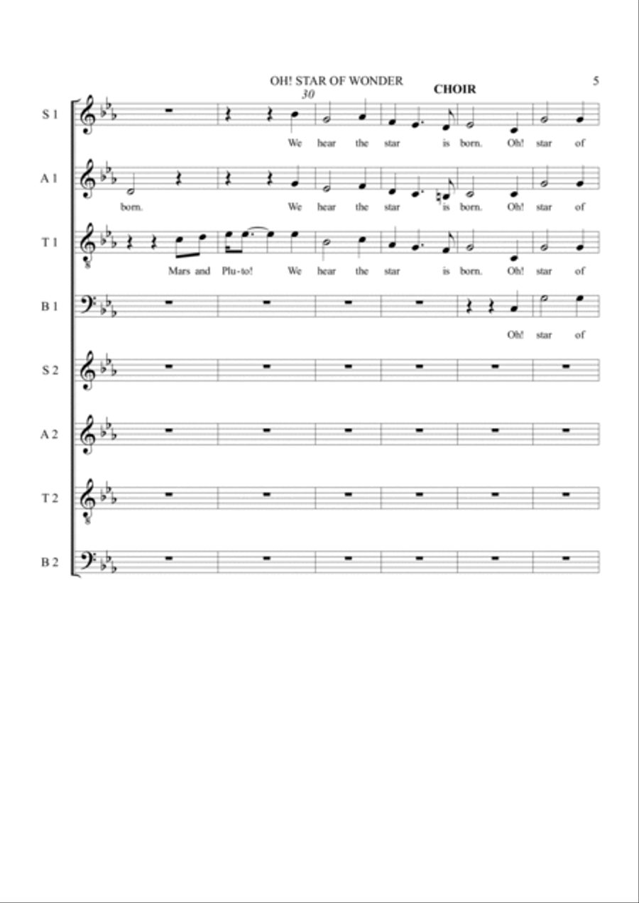Oh Star of Wonder 4-Part scores gallery preview page 5