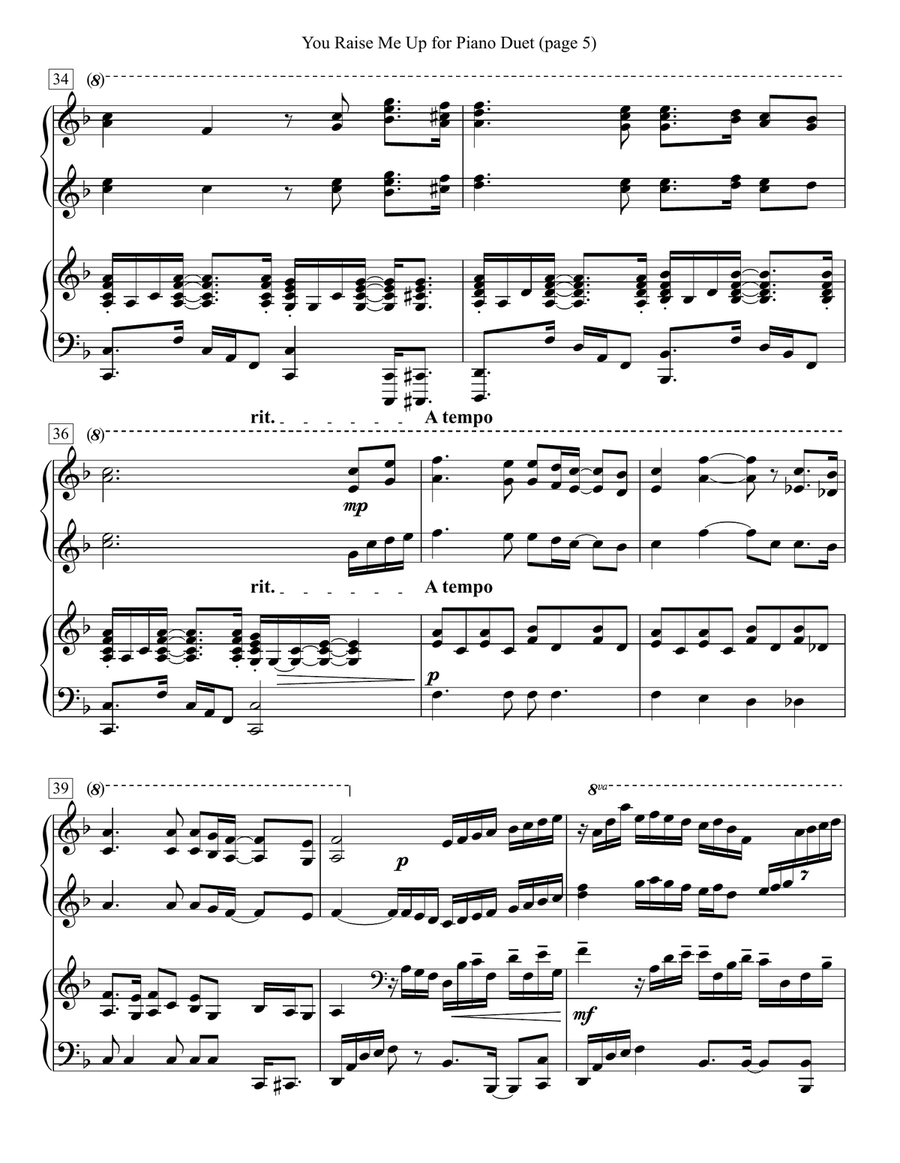 You Raise Me Up 1 Piano, 4-Hands scores gallery preview page 5