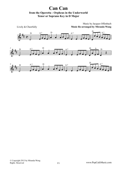 Can Can - From Orpheus In The Underworld in C Key (Lead Sheet)