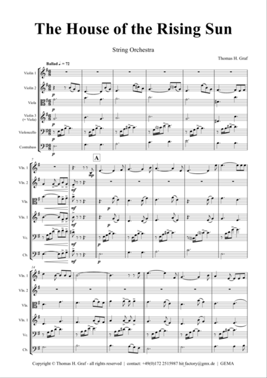 The house of the rising sun - Folk Song - String Orchestra String Orchestra scores gallery preview page 1
